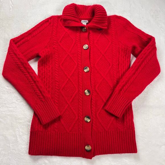 L.L. Bean Red Button Down Merino Wool Knit Sweater Women's size Small Cardigan - Picture 1 of 6